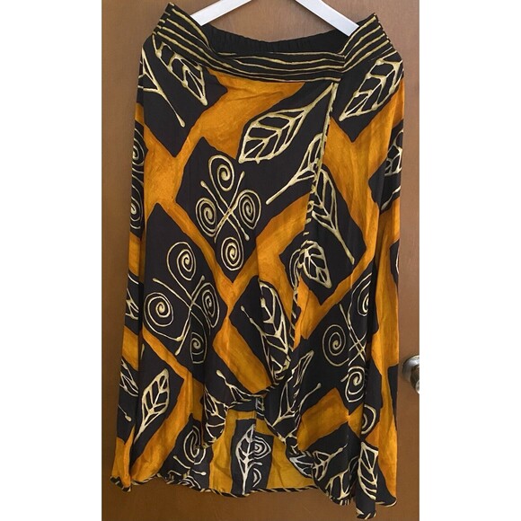 Vintage PLATINUM By Dorothy Schoelen Midi Wrap Skirt Artsy Womens 4 Gold Black - Picture 4 of 7